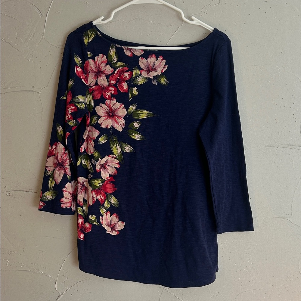 Tommy Bahama Navy Floral Scoop-Neck Long Sleeve Top